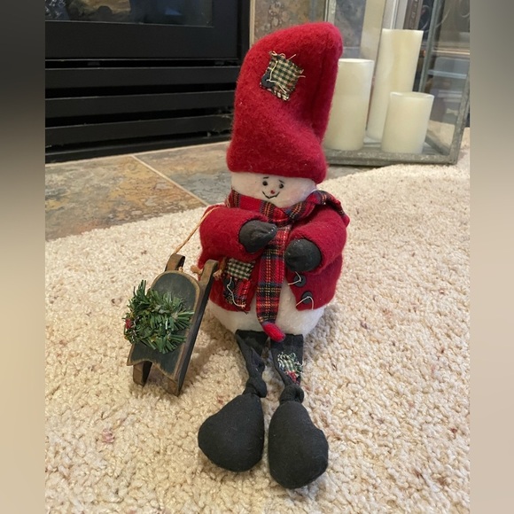 Handmade Snowman with Wooden Sled - Picture 2 of 6